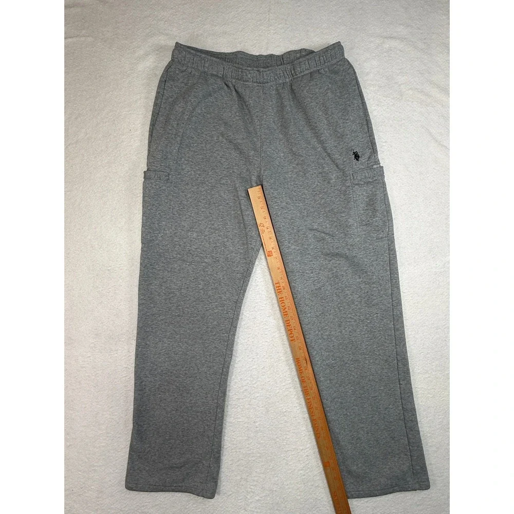 US Polo Assn Mens XL Gray Fleece Lined Sweatpants Elastic Waist Joggers Pockets